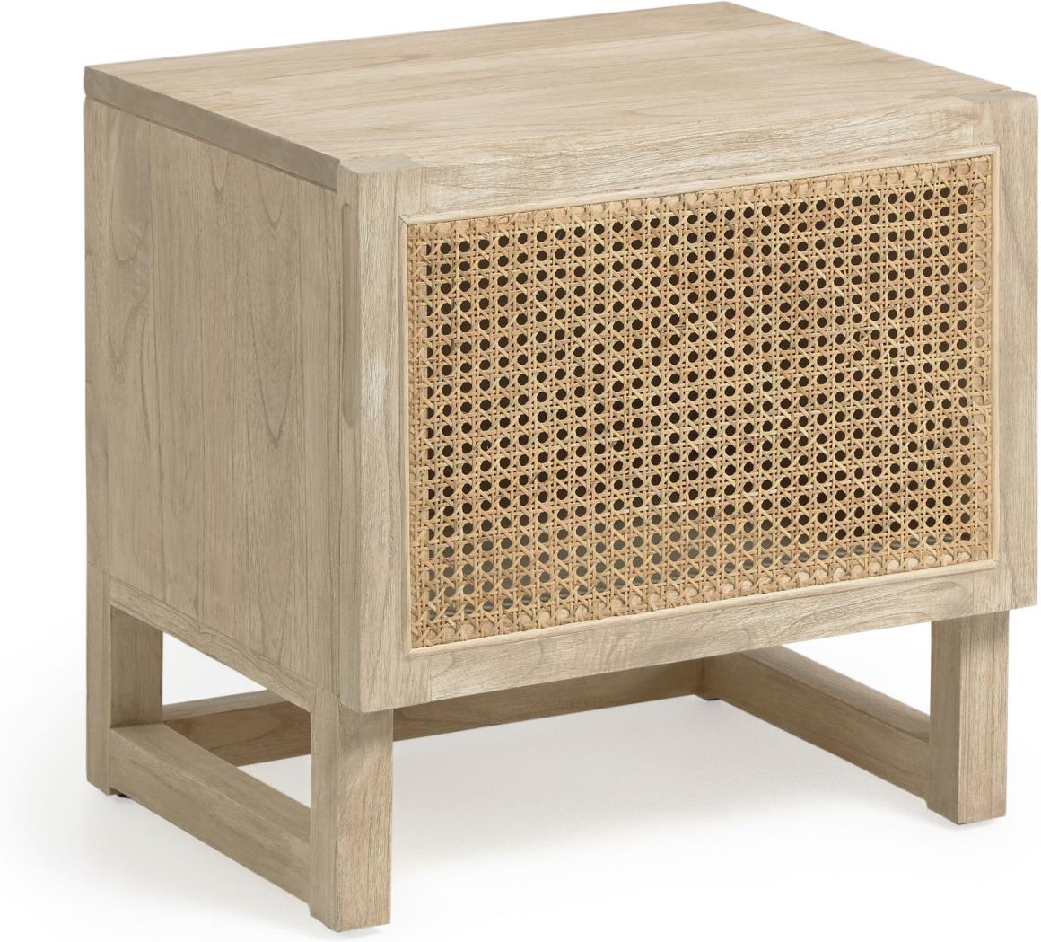 Sengebord Kave Home Rexit Rustikt Kolonialt Massivt Minditræ Med Håndflettet Rattanfront Natur H48xb38xl50 Cm