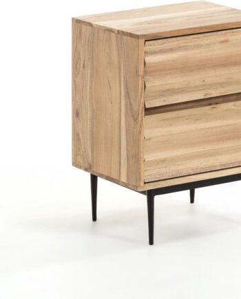 Sengebord Natbord Kave Home Delsie   Massivt Akacietræ Natur Sort 55x35x40 Cm Rustik   Moderne