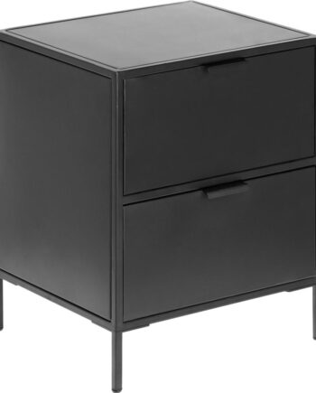 Sengebord Natbord Kave Home Shantay   Sort Pulverlakeret Stål Med   Skuffer 50x35x40 Cm Industri Nordisk