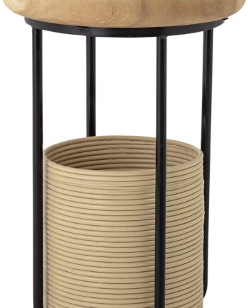 Sidebord Bloomingville Hitti ø45   H60 Cm Natur   Suartræ Bordplade Med Rattan Kurv Og Jernben