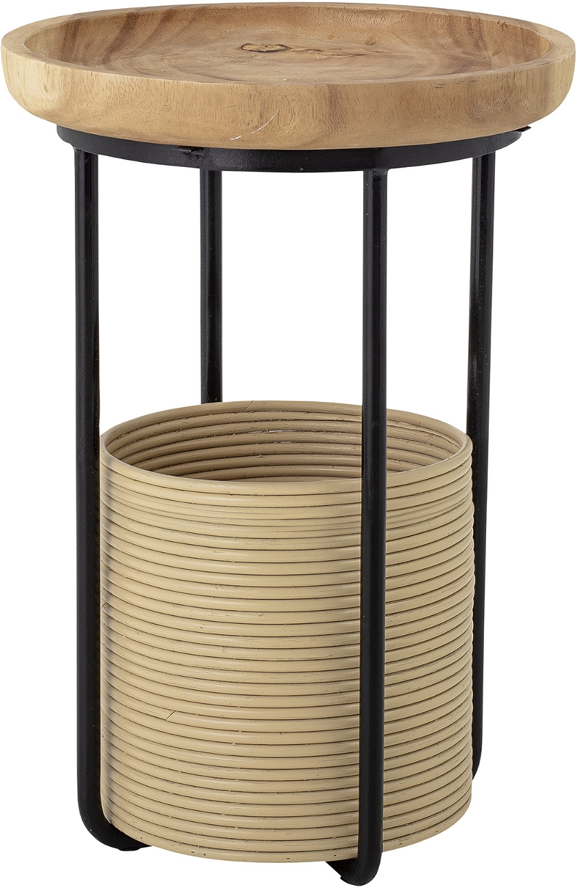 Sidebord Bloomingville Hitti ø45   H60 Cm Natur   Suartræ Bordplade Med Rattan Kurv Og Jernben