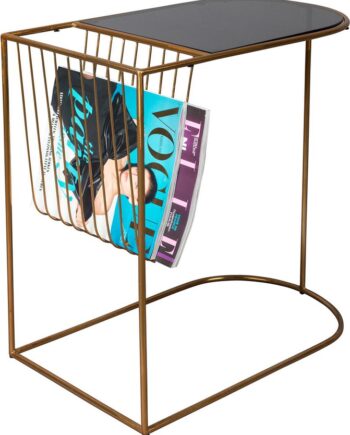 Sidebord Dutchbone Eileen Mudderbrun Glasplade Med Guld Stel Og Magasinholder