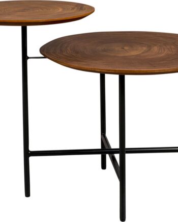 Sidebord Dutchbone Mathison   Kaffefarvet Valnøddetræfinér Med Sort Jernbund H54ã B75ã L48   Cm