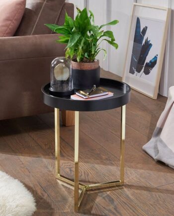 Sidebord Eva  40   51   40 Cm  Sort   Guld   Rundt Bakkebord