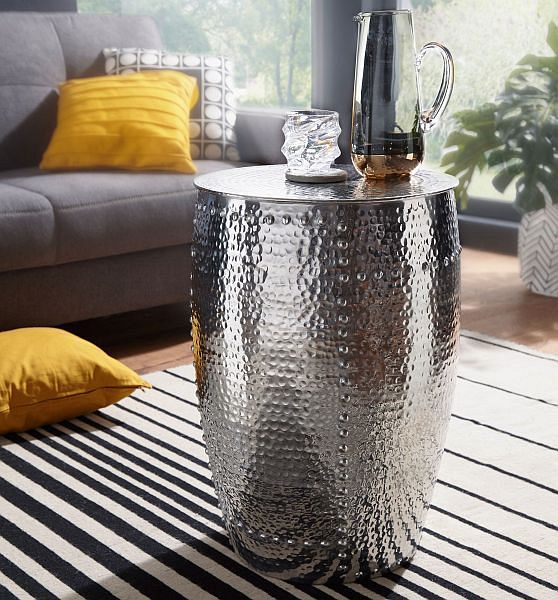 Sidebord   Orientalsk Stil  41 5x62x41 5cm  Aluminium  Sølvfarvet