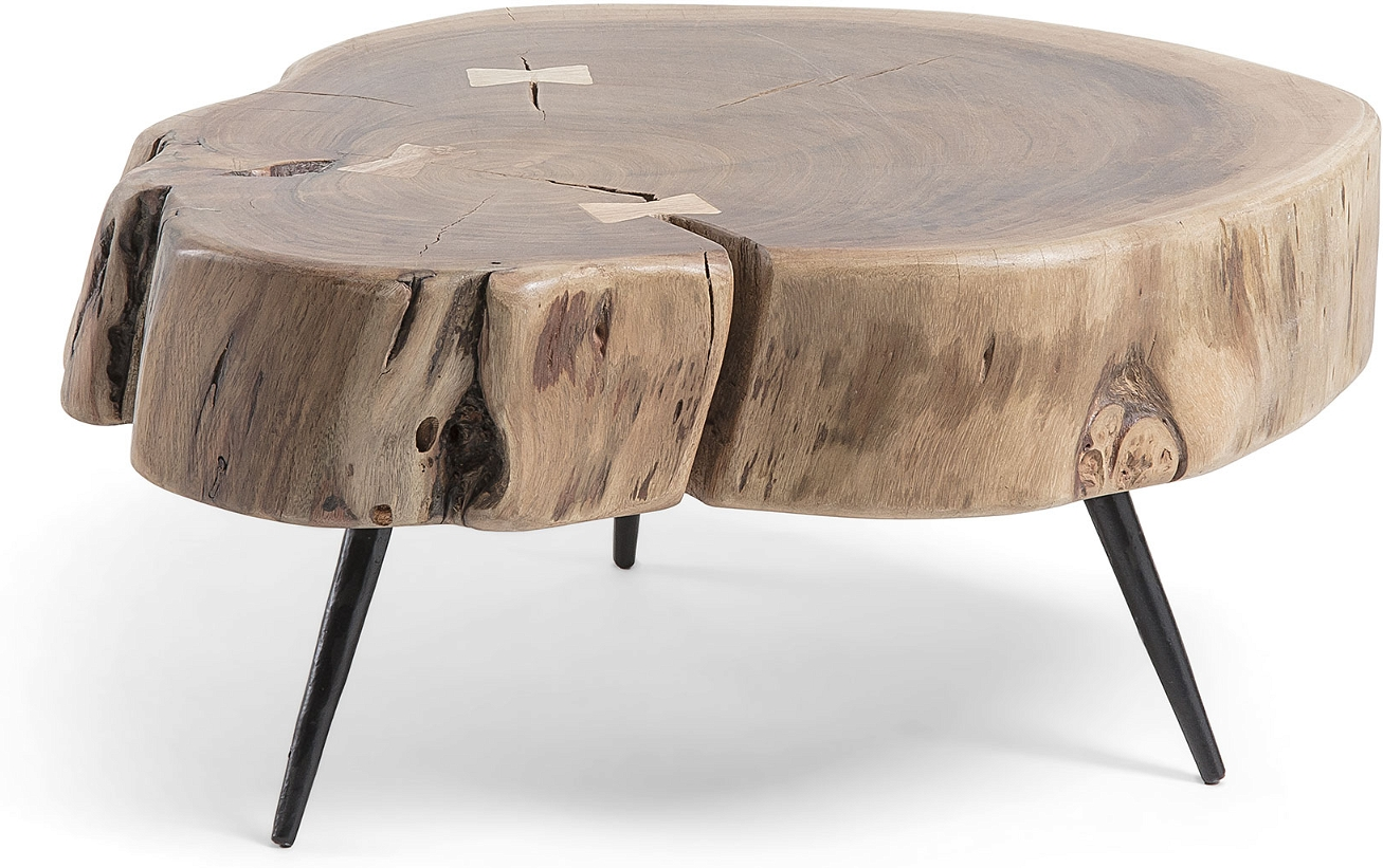 Sidebord Småbord Kave Home Eider Massivt Akacietræ Sort Metal Rustik Kolonial 47x49x26 Cm