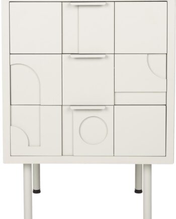 Sidebord Studio White Funk Offwhite Mdf Med 3d-skuffer Og Jernben H71xb50xl40 Cm