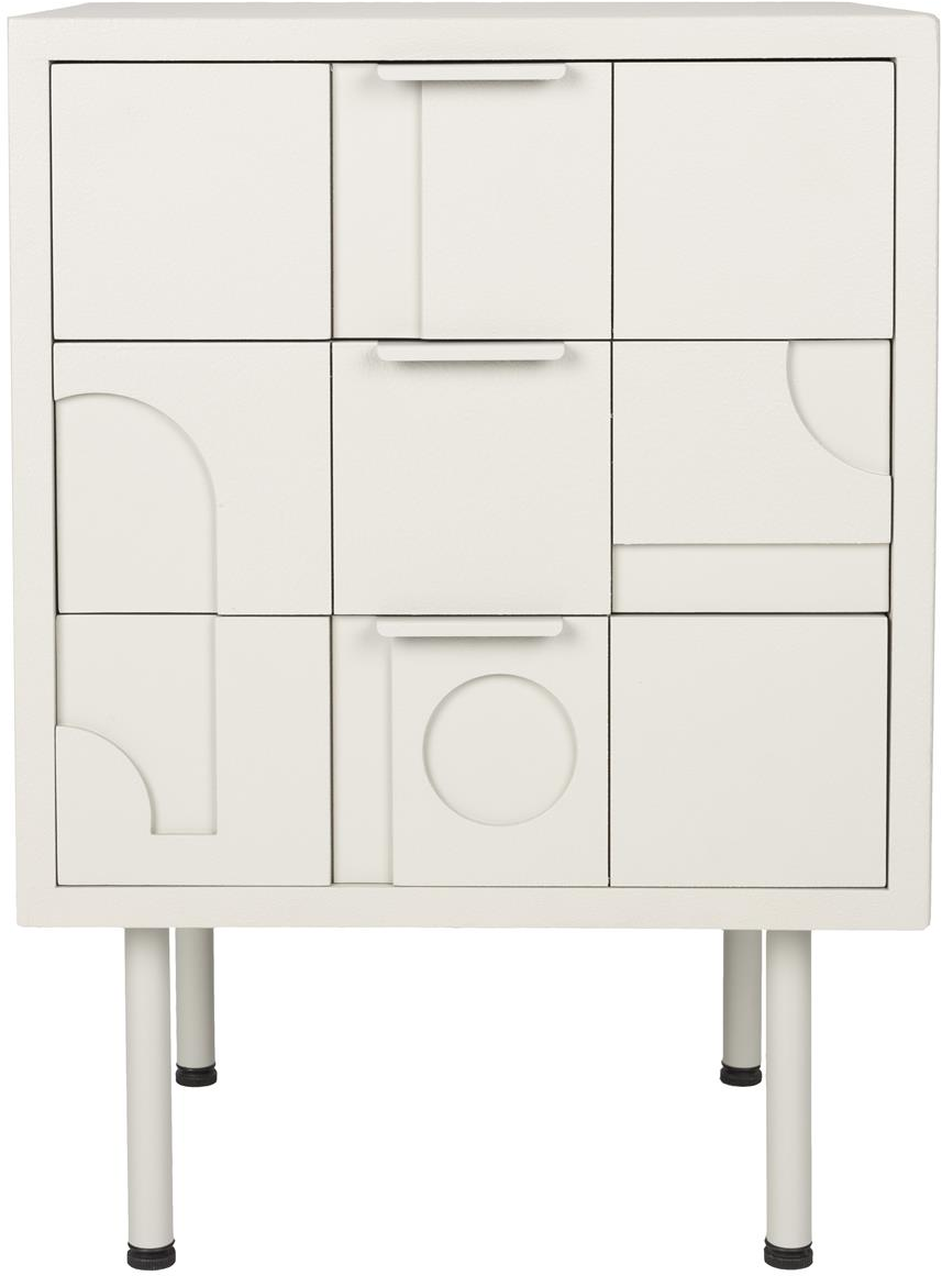 Sidebord Studio White Funk Offwhite Mdf Med 3d-skuffer Og Jernben H71xb50xl40 Cm