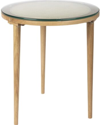 Sidebord Studio White Haru Mørk Sand Med Glasbordplade Og Egetræssokkel ø45xh50 Cm