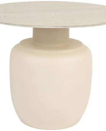Sidebord Studio White Karula   Perlemor Keramiktop   Travertin-look  Beige Pulverlakeret Jernbase  ø60ã H47 Cm