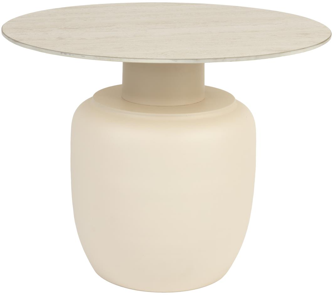 Sidebord Studio White Karula Perlemor Keramiktop Travertin-look Beige Pulverlakeret Jernbase ø60ã H47 Cm