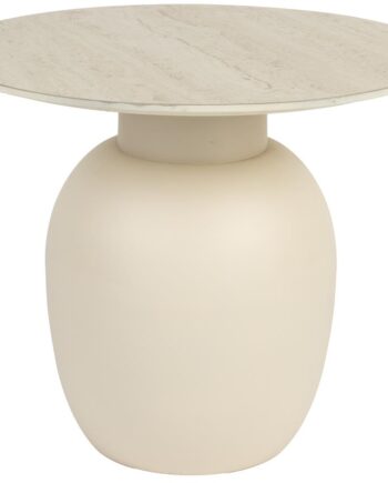 Sidebord Studio White Karula ø50   H42 Cm Jern   Keramikbordplade Travertine-look Lysgrå