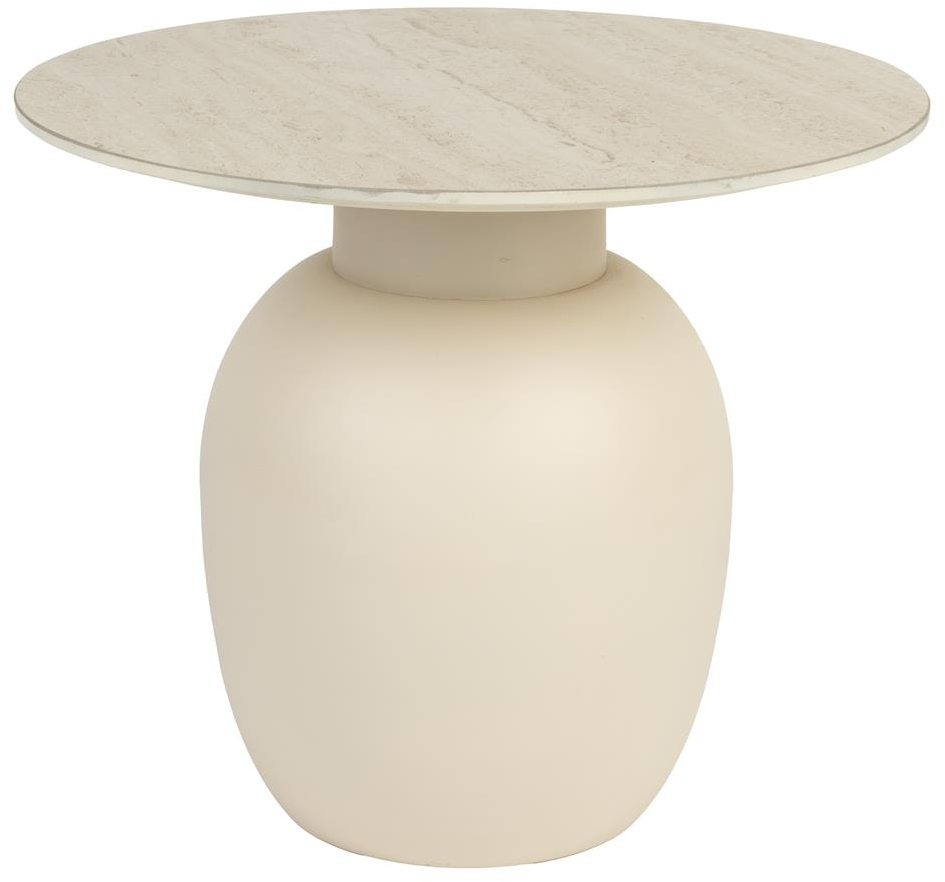 Sidebord Studio White Karula ø50 H42 Cm Jern Keramikbordplade Travertine-look Lysgrå