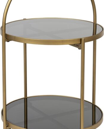 Sidebord Studio White Maeve Stengrå Glas Med Guldfinish Og Metalstel H68   ø43 Cm