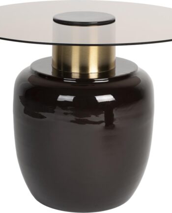 Sidebord Studio White Mohra ø59   H46 Cm Lysgrå Hærdet Glas Emaljeret Brunt Jern