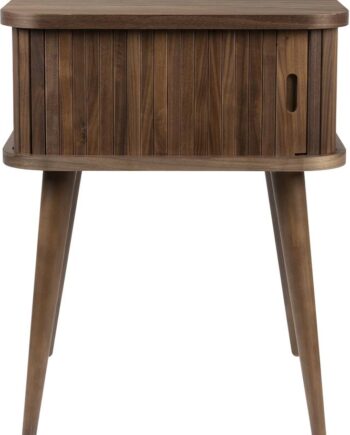 Sidebord Zuiver Barbier Valnødfinér Med Skydedør  Gummitræ  45ã 45 Cm  H59 Cm