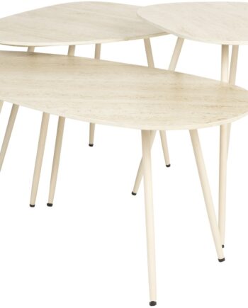 Sidebordssæt   Stk  Studio White Faiz Med Keramiske Bordplader Travertin-look Og Pulverlakerede Perlemor-jernben