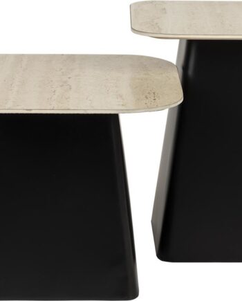 Sidebordssæt Studio White Baru   Stk   Pulverlakeret Jern Med Keramisk Bordplade  Kulsort  42ã 42ã 47 Cm