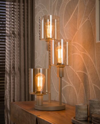 Sienna Bordlampe   Beige Metal Og Ravfarvet Glas Levering Uden Pære