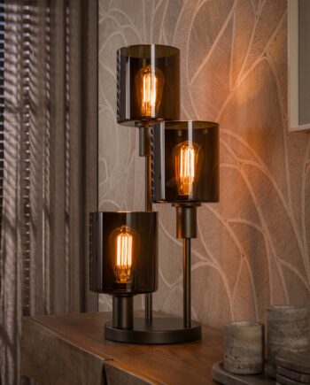 Sienna Bordlampe   Bronzefarvet Metal Og Brunt Glas Levering Uden Pære