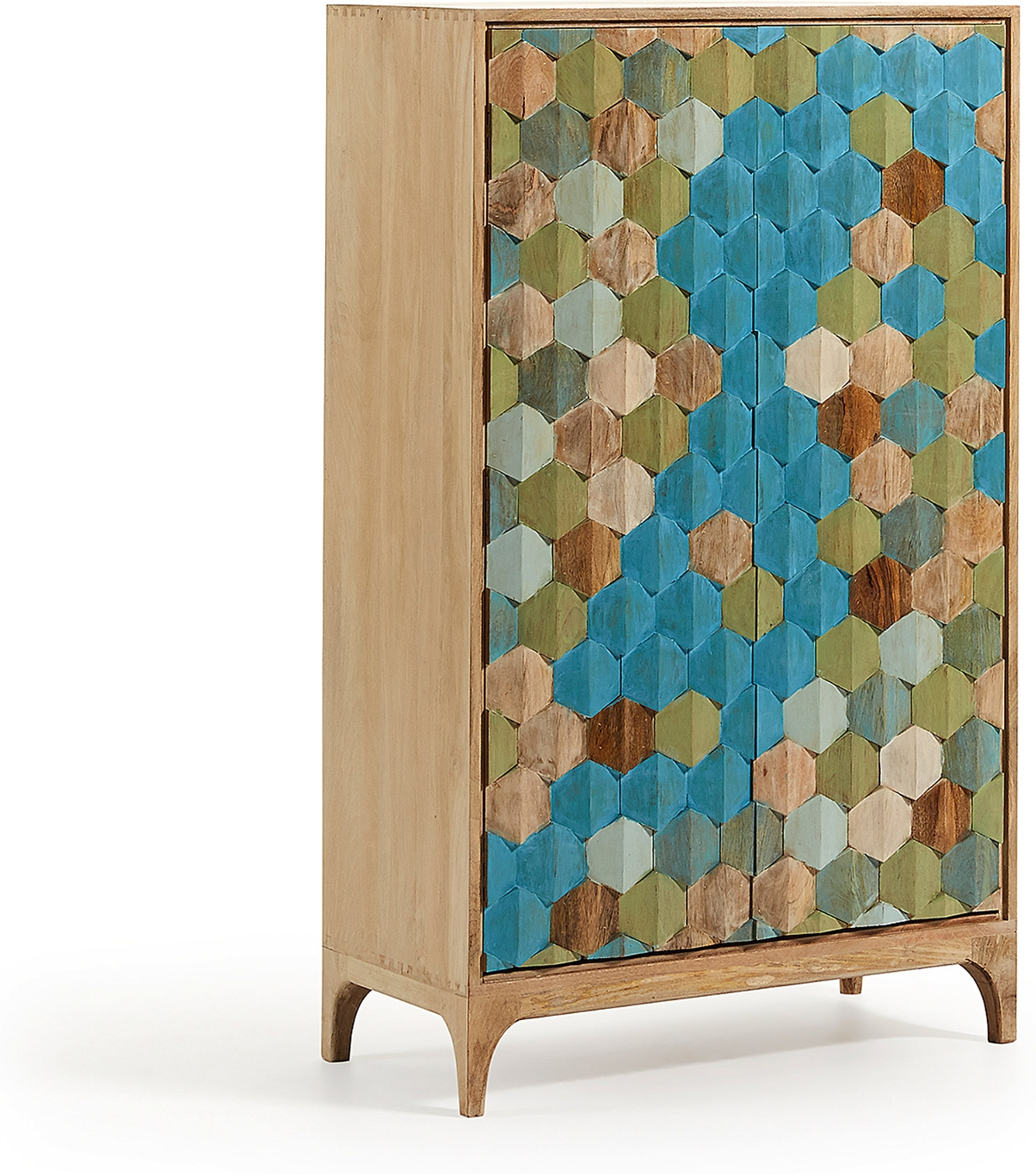 Skab Kyle Fra Kave Home Massivt Mangotræ Med Håndudskårne Flerfarvede Låger Hxbxd 140x40x85 Cm
