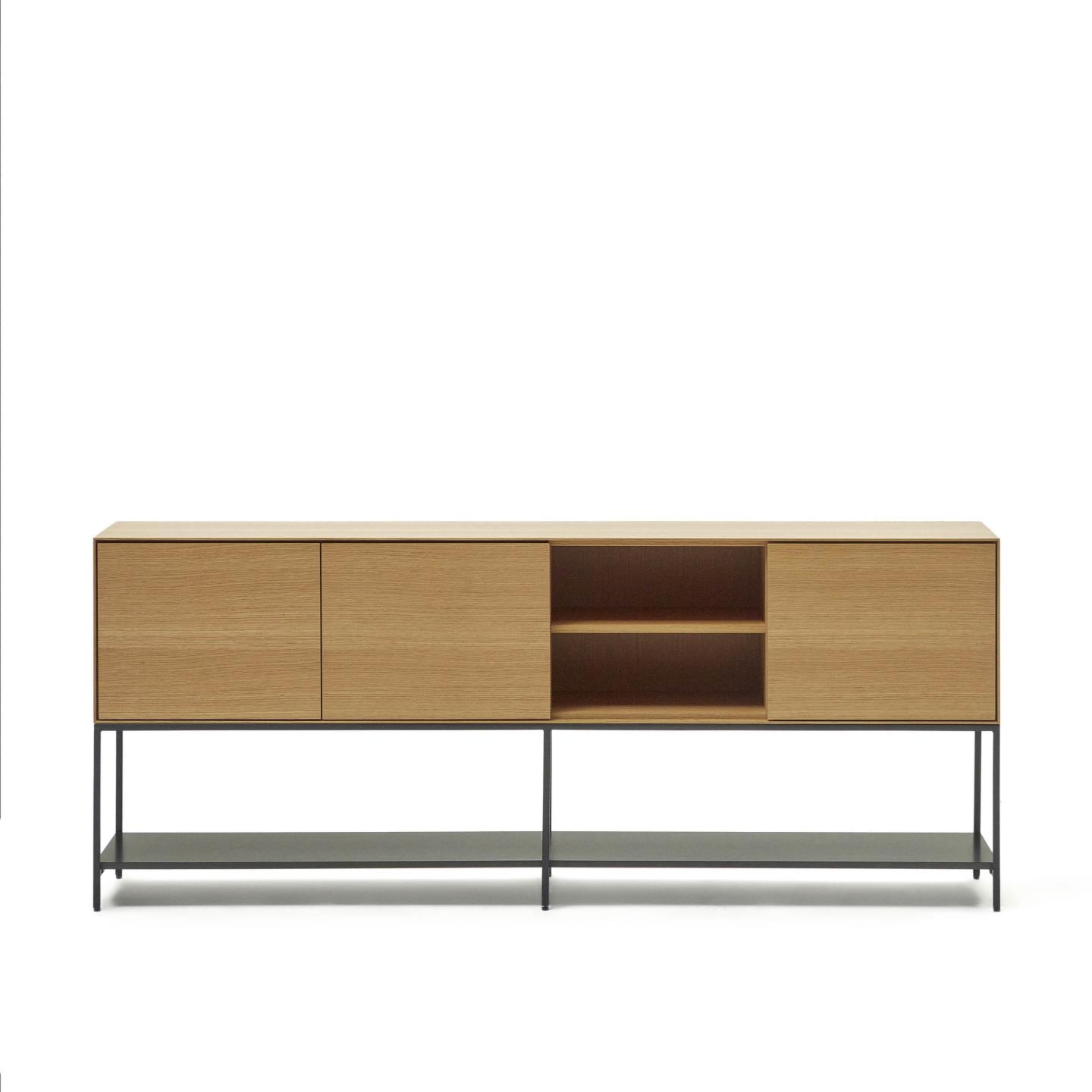 Skænk Kave Home Vedrana Sideboard Egetræsfinér Og Stål Med Mat Antracit Ben 195x40x80 Cm