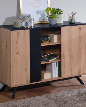 Skænk   Kommode   Entréskab   Egetræsdekor Sort   Japandi-look  110x87x40 Cm