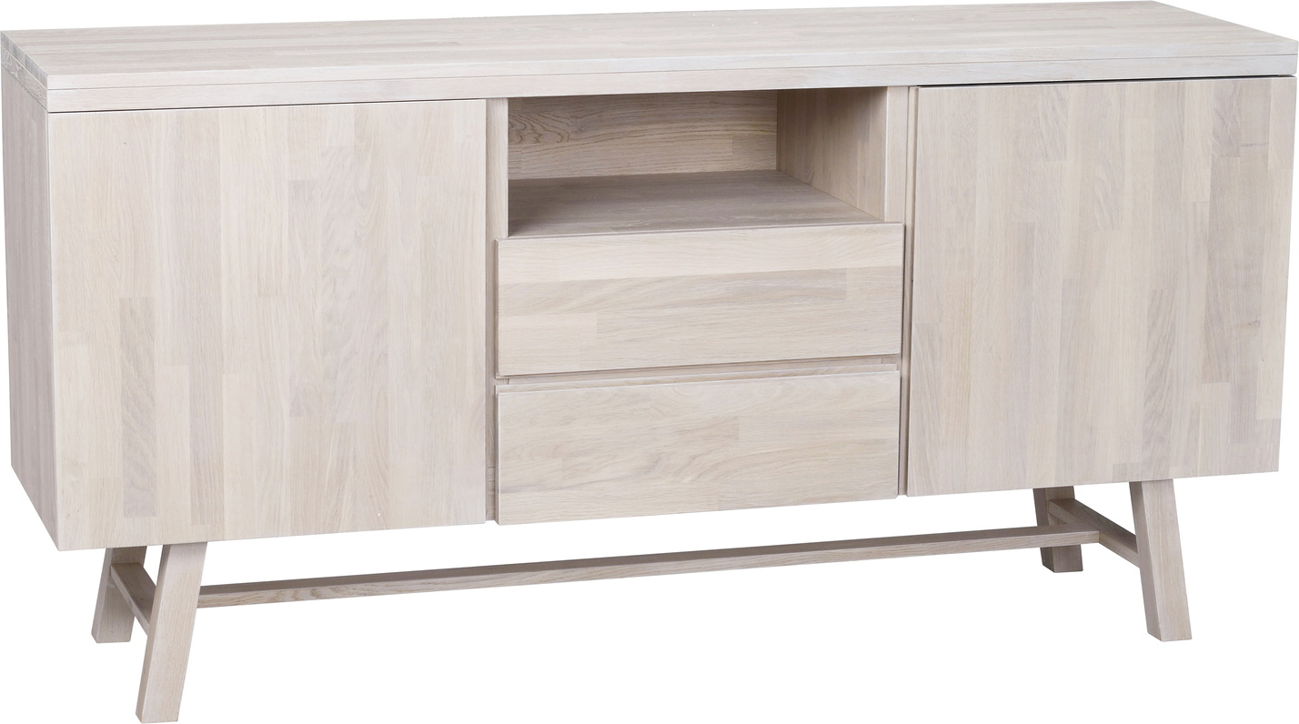 Skænk Rowico Brooklyn 160x45x80 Cm Hvidkalket Olieret Egetræ Med Push-to-open Soft-close
