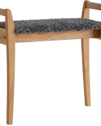 Skammel Taburet Oscarssons Möbel Meja   Olieret Egetræ Med Mørkegråt Imiteret Fåreskind H56ã L58ã D33 Cm