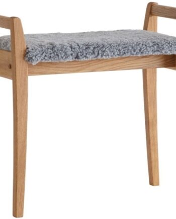 Skammel Taburet Oscarssons Möbel Meja   Lakeret Egetræ Og Lysegråt Fåreskind   H56x58x33 Cm