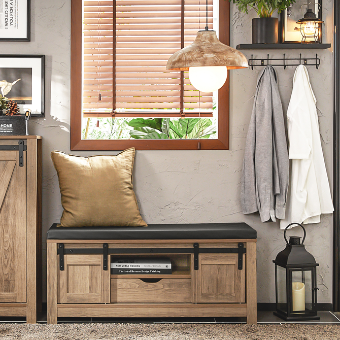 Skobænk Med Skydedøre  Industrielt Look  101   35   46 Cm  Brun
