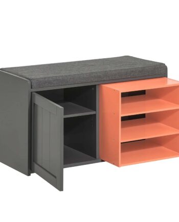 Skobænk Med åbent Rum  Skab Og Polstret Hynde  80x36x43 Cm  Grå Med Orange-rød