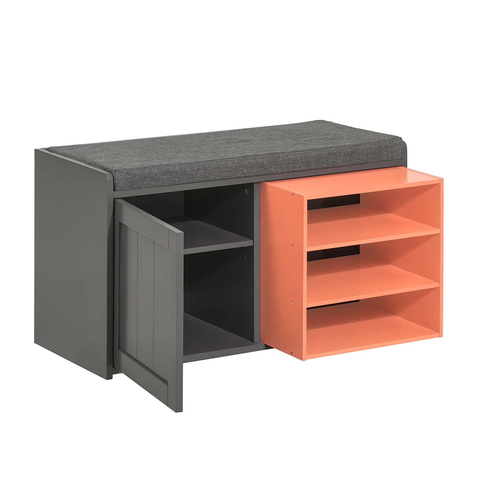 Skobænk Med åbent Rum  Skab Og Polstret Hynde  80x36x43 Cm  Grå Med Orange-rød