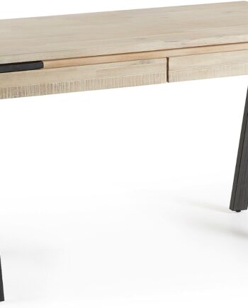 Skrivebord   Computerbord Kave Home Thinh Industrielt Rustikt Natur Sort Akacietræ Stål Med   Skuffer L125x60x77 Cm