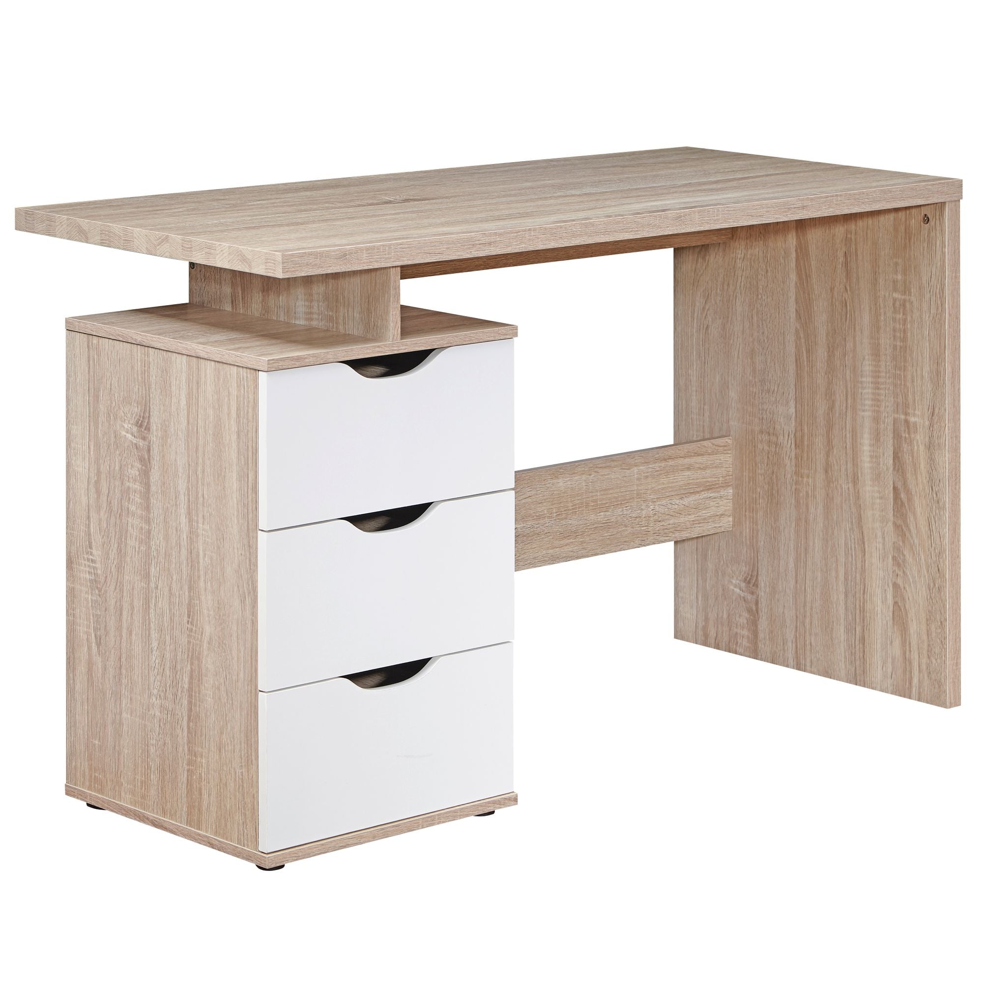 Skrivebord Med Skuffer Naturfarvet Og Hvid 76 120 53 Cm