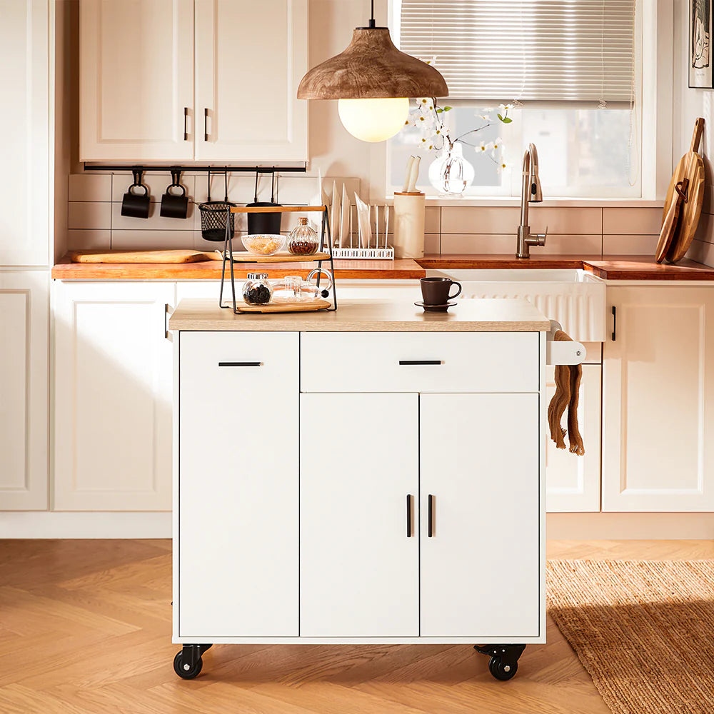 Smart Køkkenø På Hjul  Hvid  Skandi-stil  105x46x92 Cm