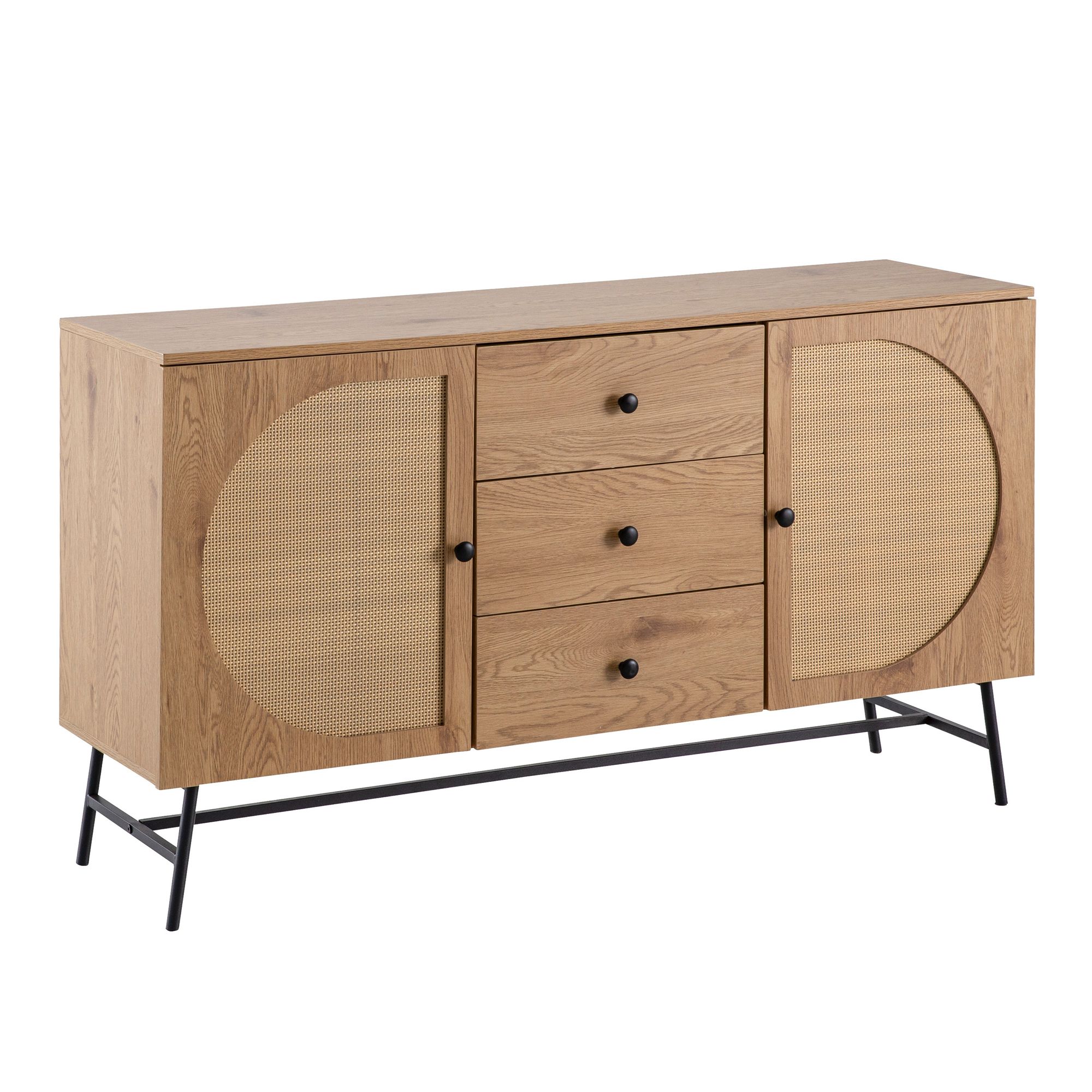 Smuk Kommode Rattanvævning Japandi-stil B140xh80xd40 Cm Naturfarvet