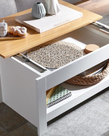 Sofabord   Hvid Og Natur Med Moderne Design  85   47   45 Cm