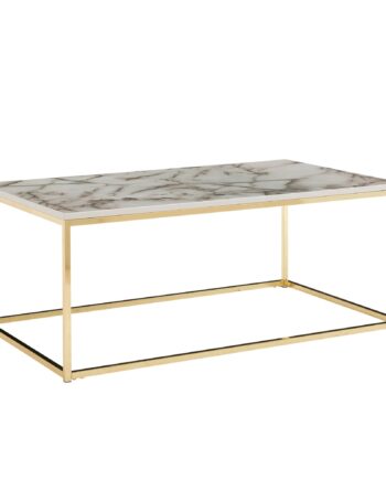 Sofabord   Marmor-look  Højglans  100x60x40 Cm  Hvid Og Guldfarvet