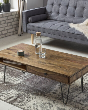 Sofabord   Massiv Sheeshamtræ Med Skuffer  120x60x43cm