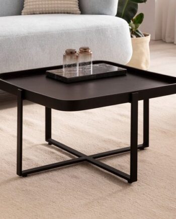 Sofabord   Massivt Træ  Industrielt-look  65x65x35 Cm  Sort