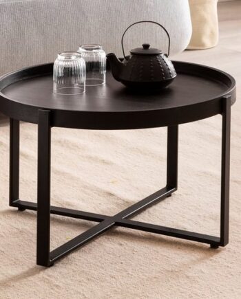Sofabord   Massivt Træ  Industrielt-look  60x60x35 Cm  Sort