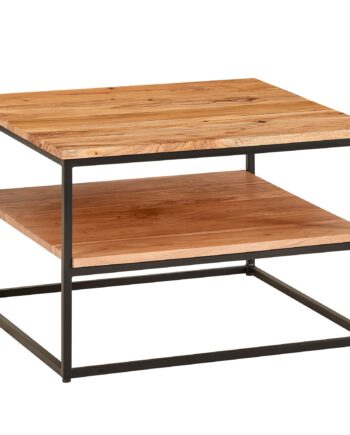Sofabord   Massivt Træ Og Metal  Industrielt Look  60x60x41 Cm  Naturfarvet