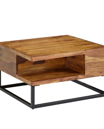 Sofabord   Massivt Træ Og Metal  Inudstrielt Look  60x60x34 5cm  Brun