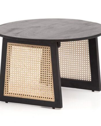Sofabord   Massivt Træ Og Rattan  Japandi-look  65x65x40cm