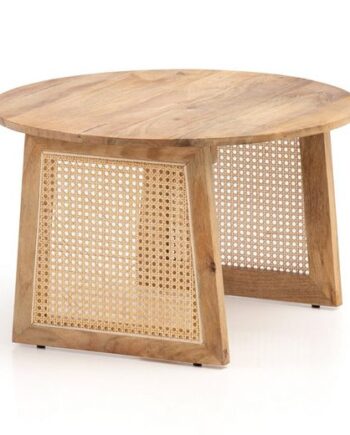 Sofabord   Massivt Træ Og Rattan  Japandi-look  65x65x40cm  Naturfarvet