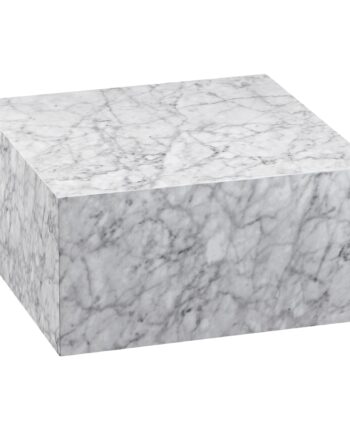 Sofabord   Terningform  60x30x60 Cm  Højglans Med Marmorlook  Hvid