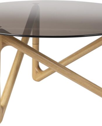 Sofabord   Kaffebord Dutchbone Naia Rundt Stengrå Glas   Egetræ ø80   H40 Cm