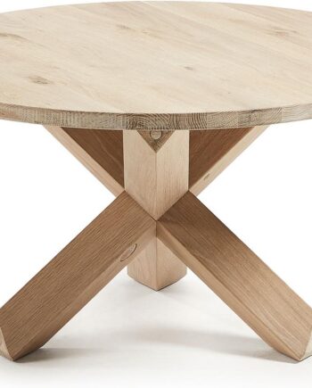 Sofabord Kave Home Lotus Loungebord   Massivt Egetræ Med Hvid Vask ø65   H45 Cm