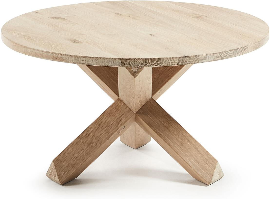 Sofabord Kave Home Lotus Loungebord Massivt Egetræ Med Hvid Vask ø65 H45 Cm
